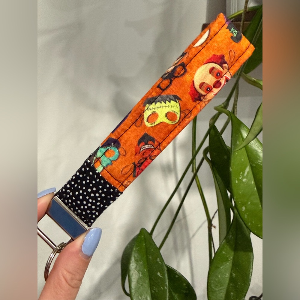Halloween monster themed handmade keychain wristlet